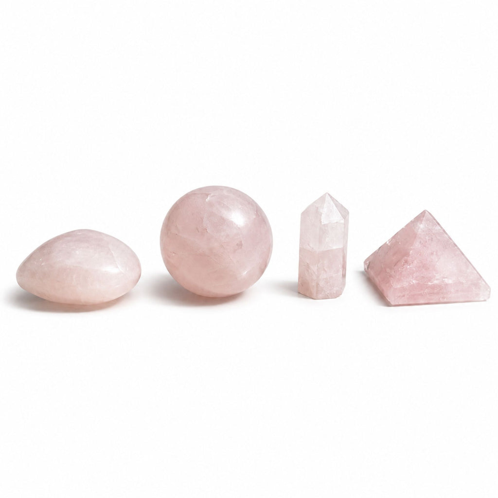 Four Gemstone Shapes Set of Rose Quartz for Home Decor Accents