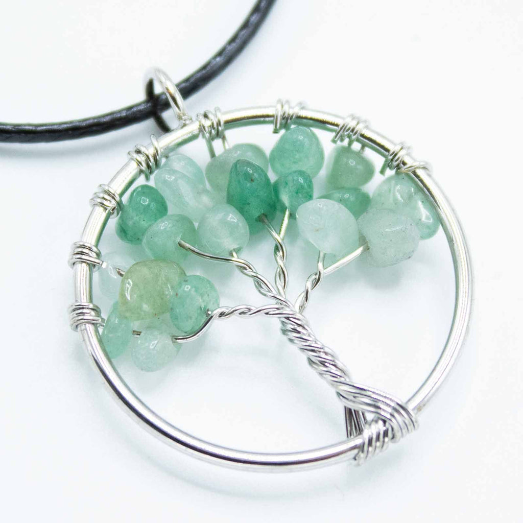 Tree of Life Pendant in Jade with Intricate Design and Gemstone