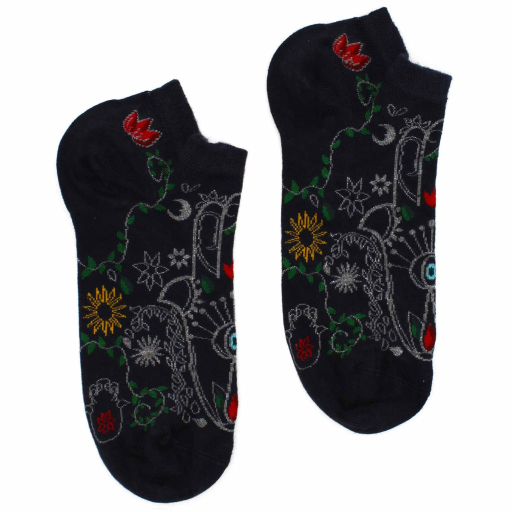 S/M Hop Hare Bamboo Low Cut Socks with Hamsa Design for Comfort