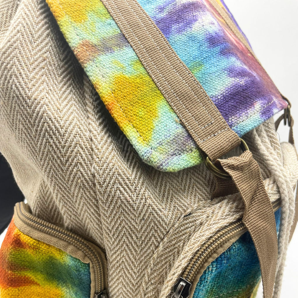 Tiedye Hemp Large Square Backpack with Vibrant Design