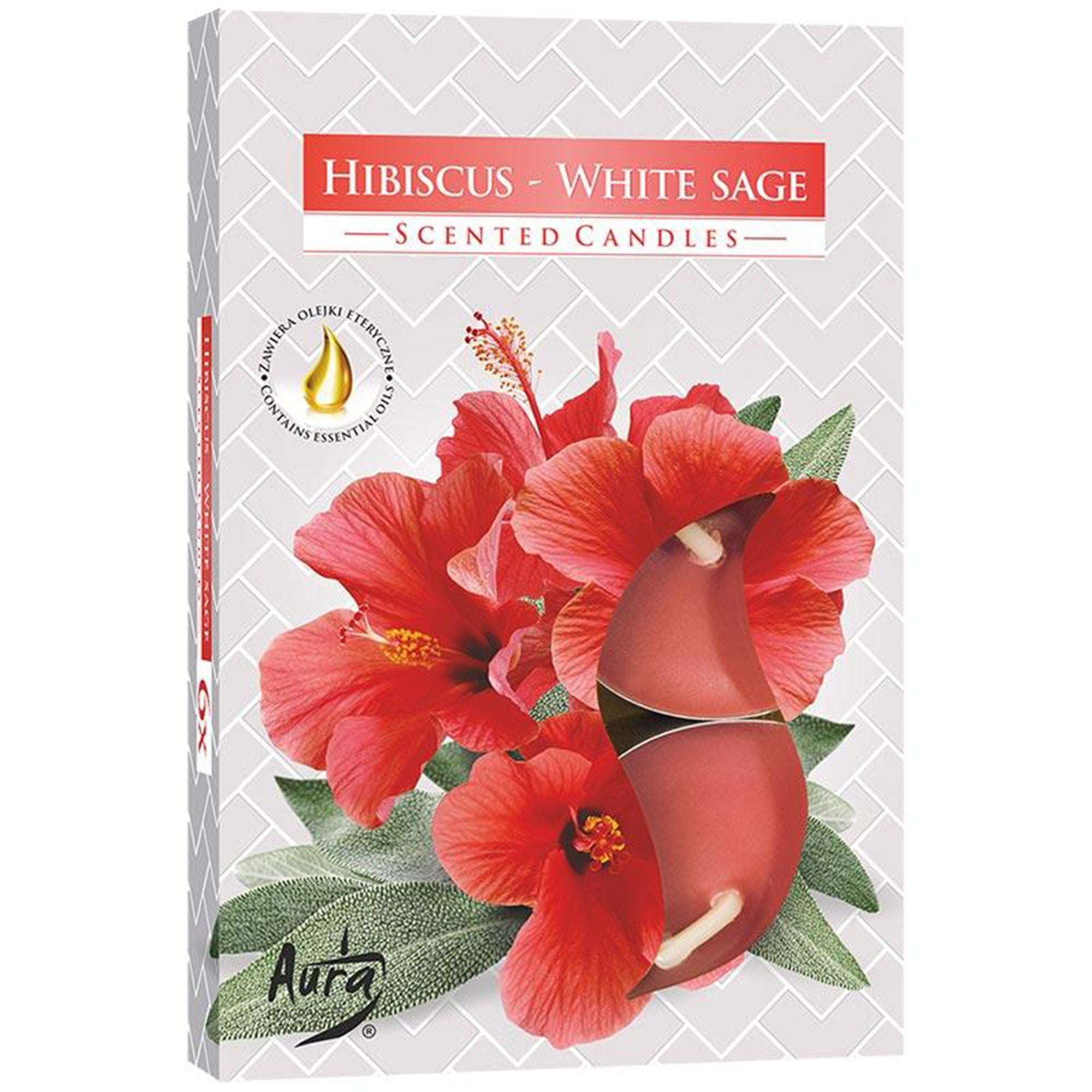 Set of 6 Scented Tealights Hibiscus & White Sage for Home Use