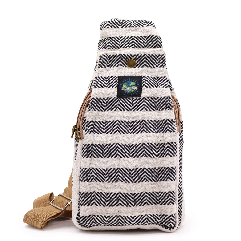 Black and White Body Cross Bag in Natural Cotton for Modern Style