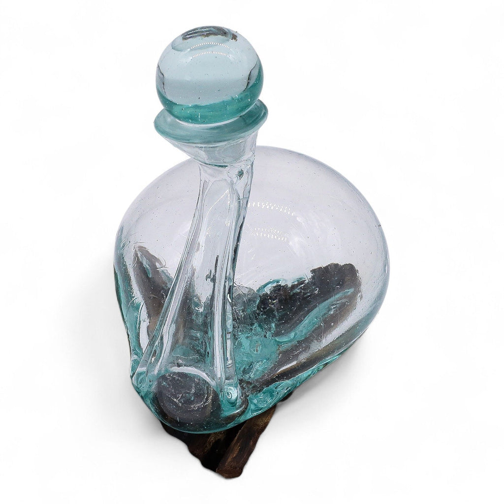 Unique Molten Glass Duck Decanter on Wood with Elegant Stopper