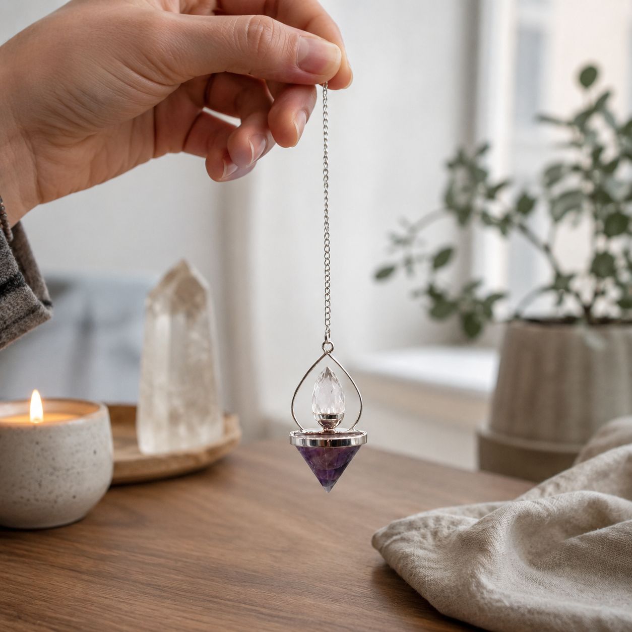 Gemstone Lantern of Life Pendulum - Amethyst & Rock Quartz