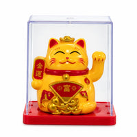 Mini Solar Powered Japanese Lucky Cat in Display Box – Yellow
