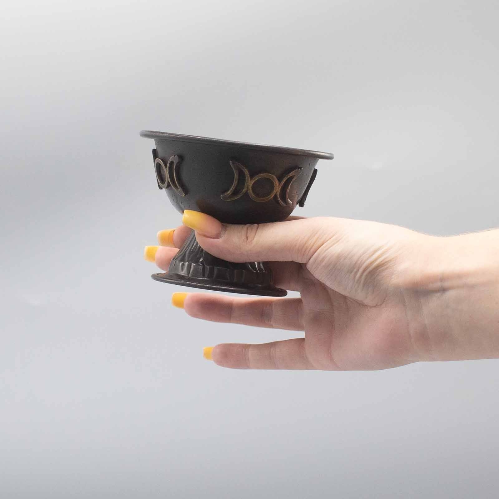 Antique Copper Ritual Chalice with Triple Moon for Spiritual Use