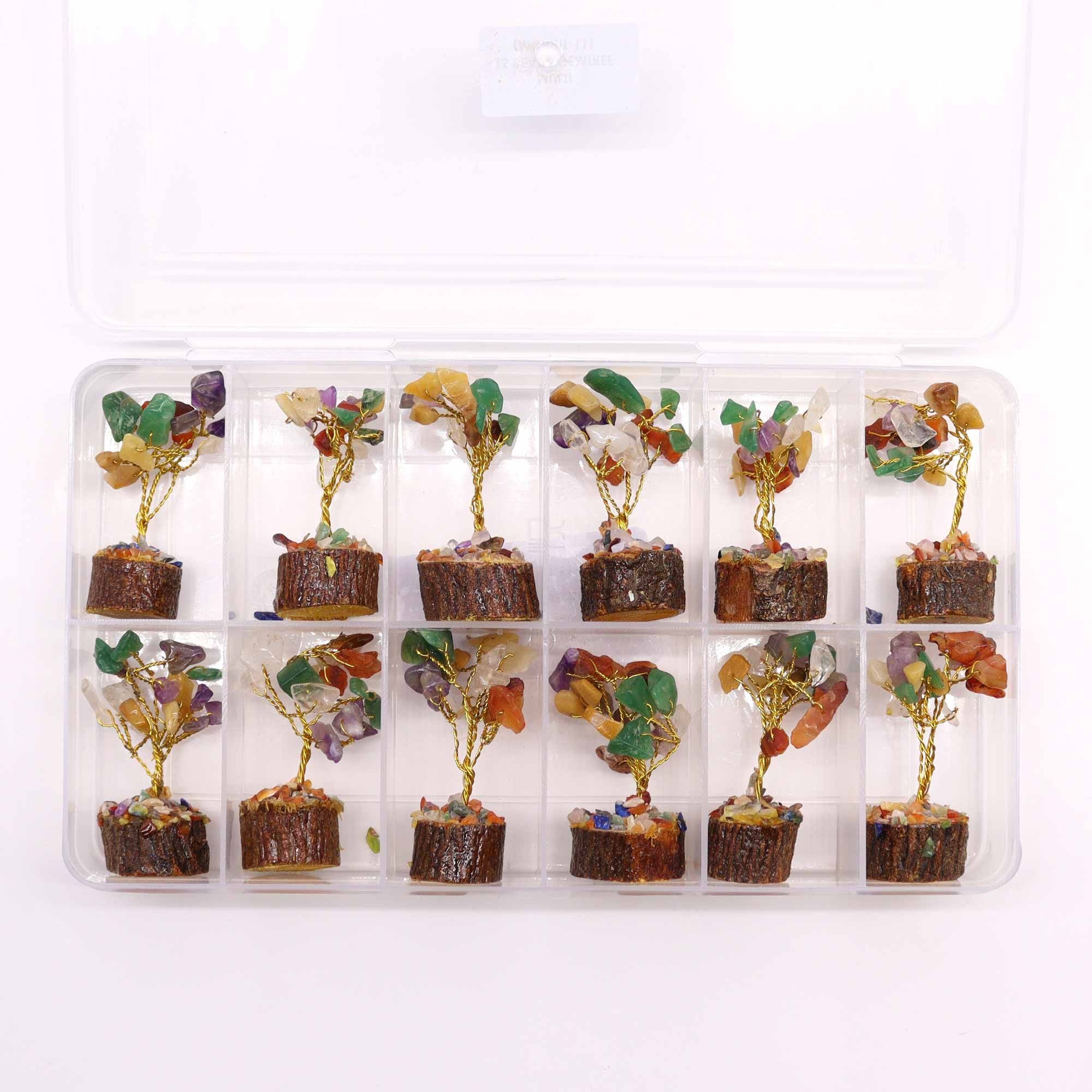 Mini Gemstone Tree on Wood Base with 15 Colourful Stones Display