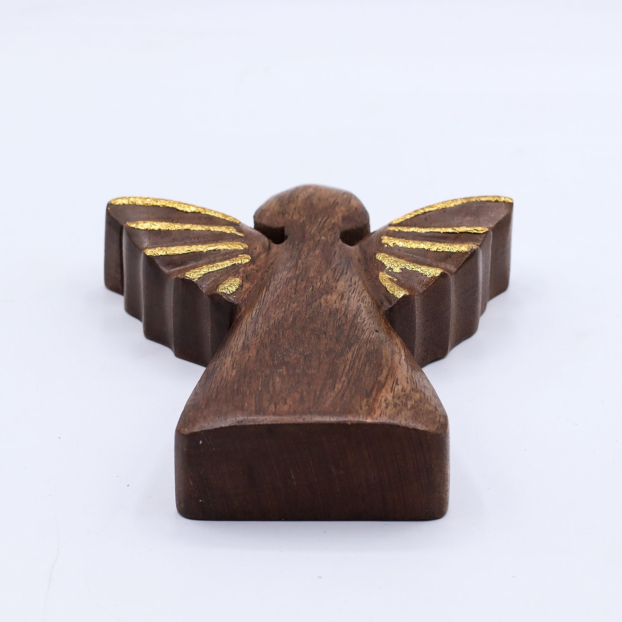 Medium Mango Wood Angel with Gold Decor for Home Display