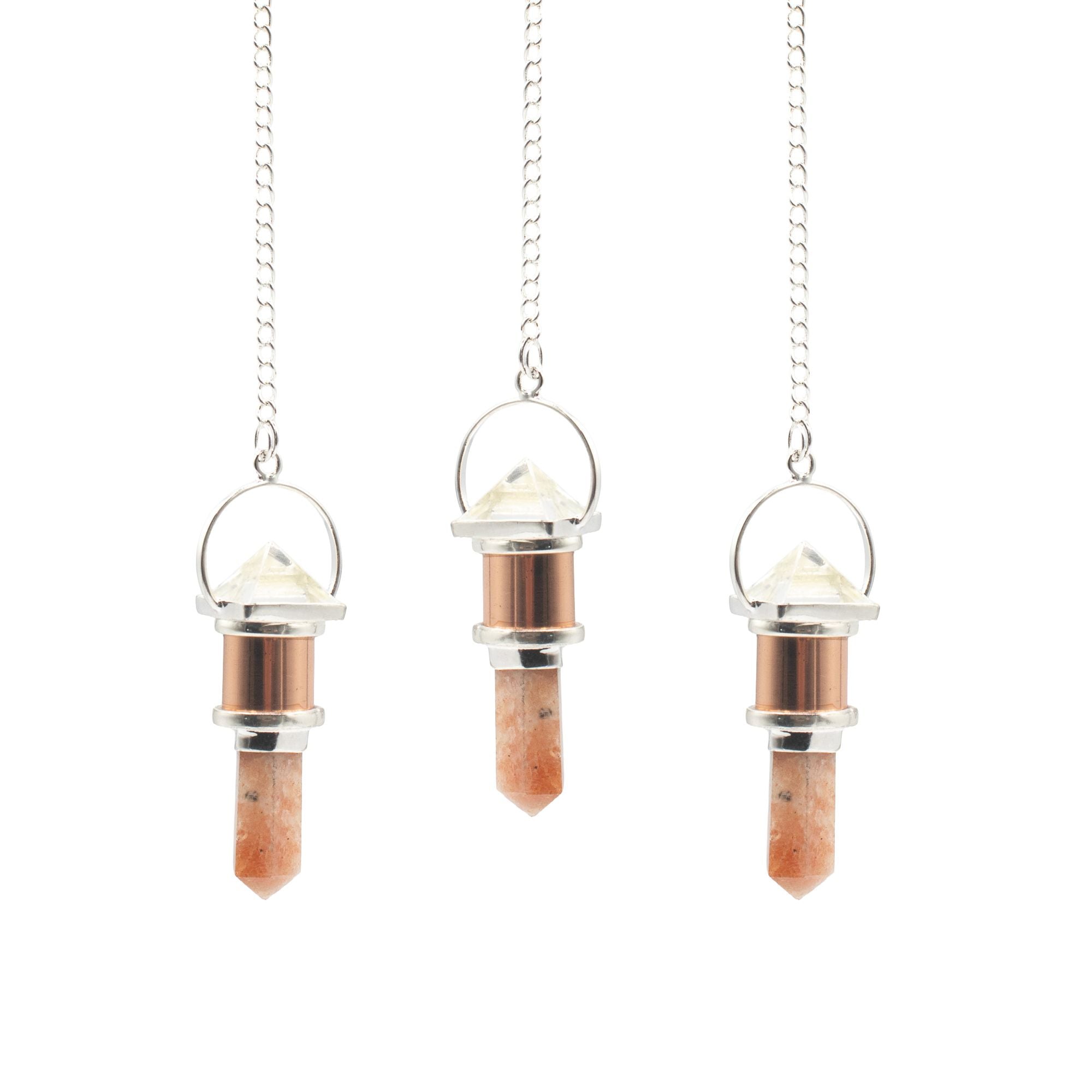 The Moon Chamber Copper Pendulum with Clear Quartz and Sunstone