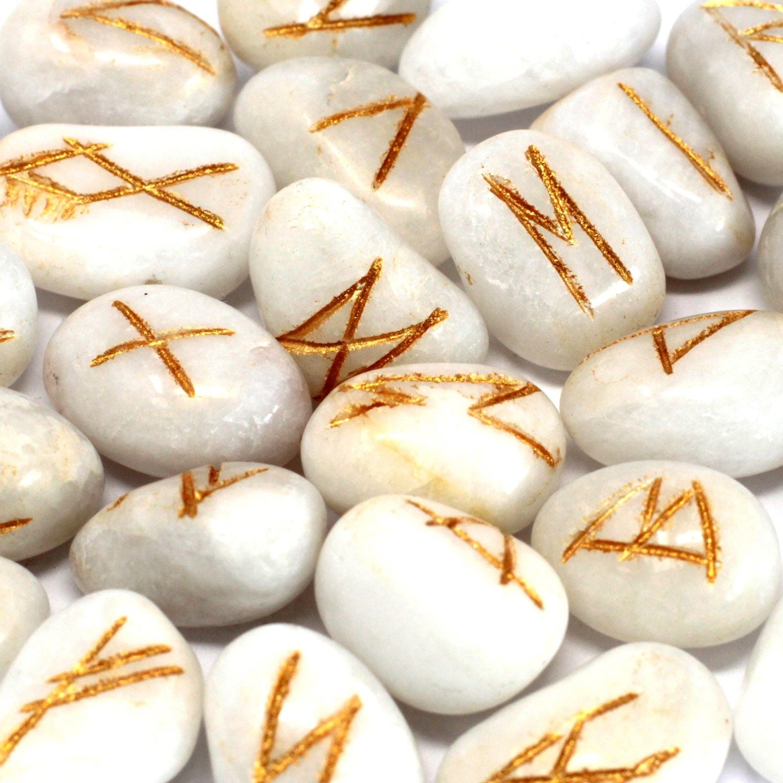 Runes Stone Set in Pouch White Agate for Mystical Insight