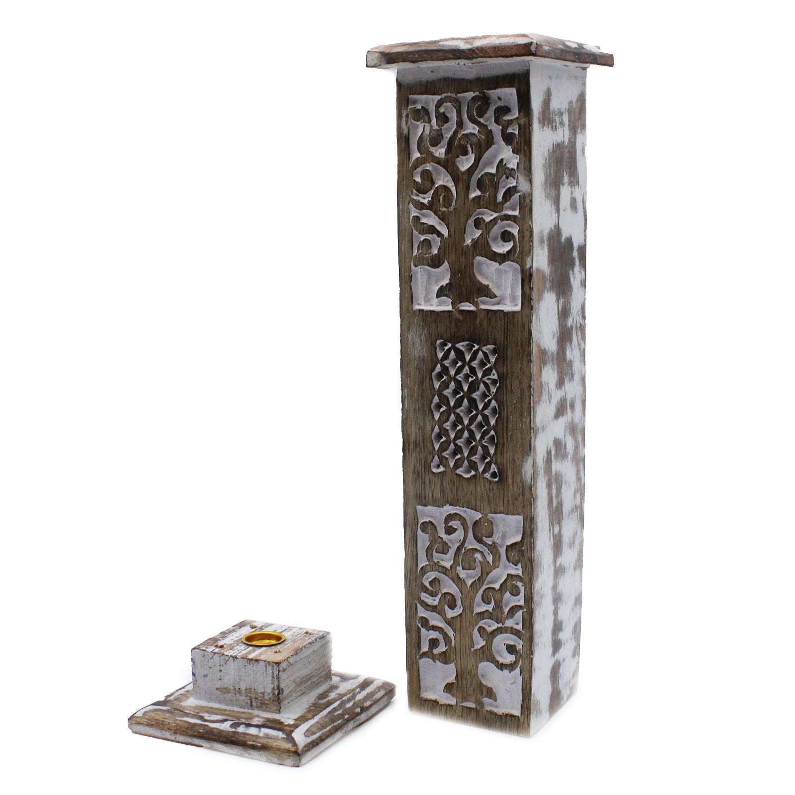 White Washed Incense Holder with Elegant Smoke Tower Design