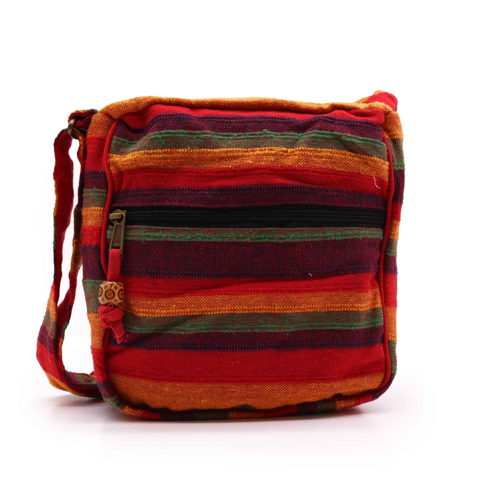 Lrg Nepal Sling Bag in Sunset Reds with Adjustable Strap Design
