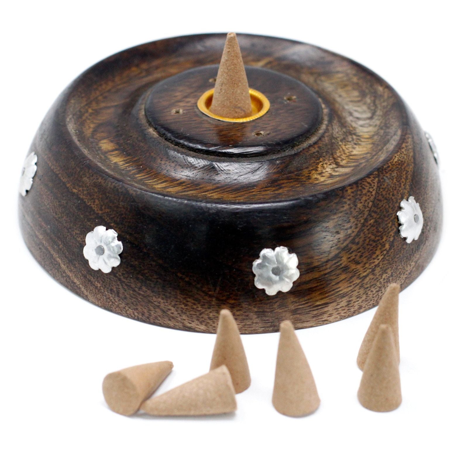 Mango Wood Cone & Stick Burner with Unique Designs for Incense