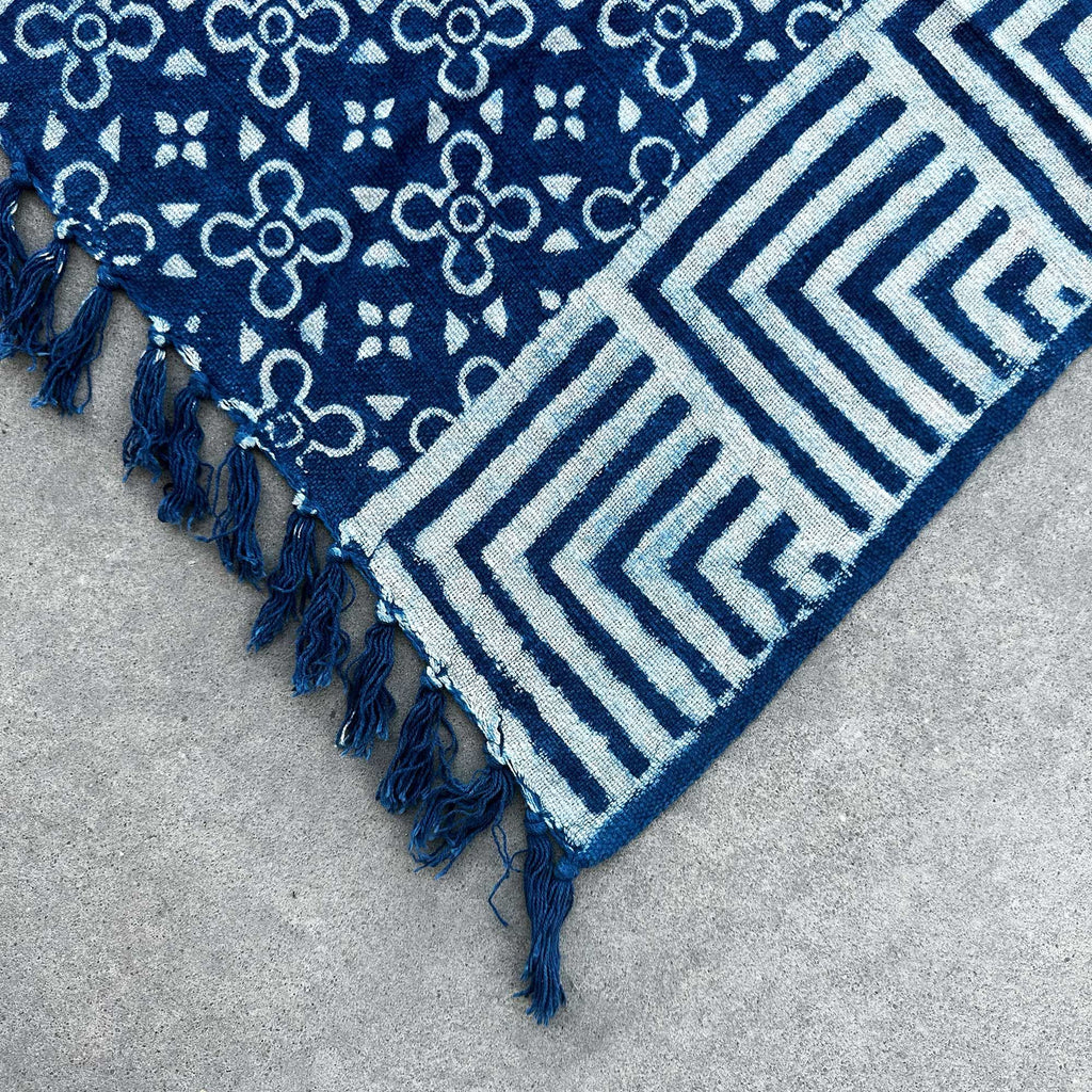 Handmade Indigo Throw with Kasba Tiles Design for Home Decor