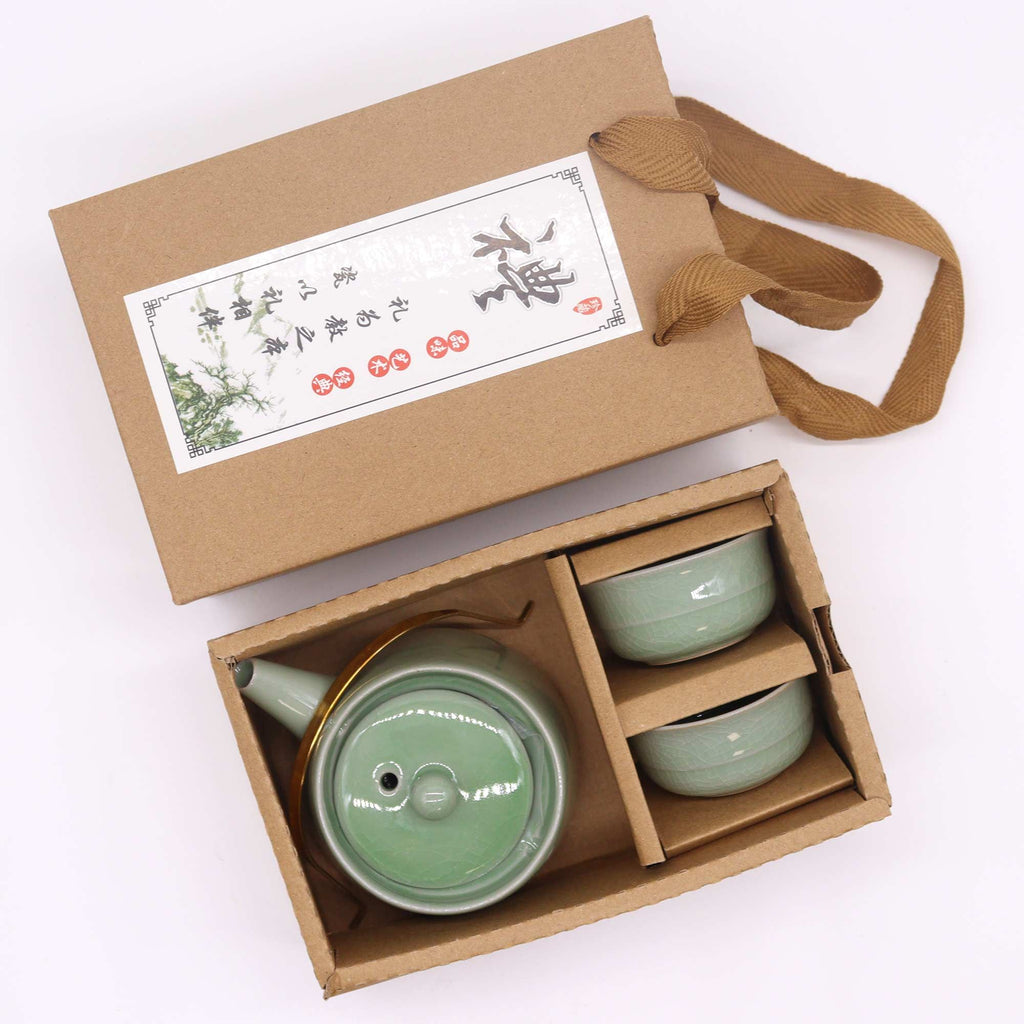 Herbal Jade Teapot Set with Elegant Design and Two Cups