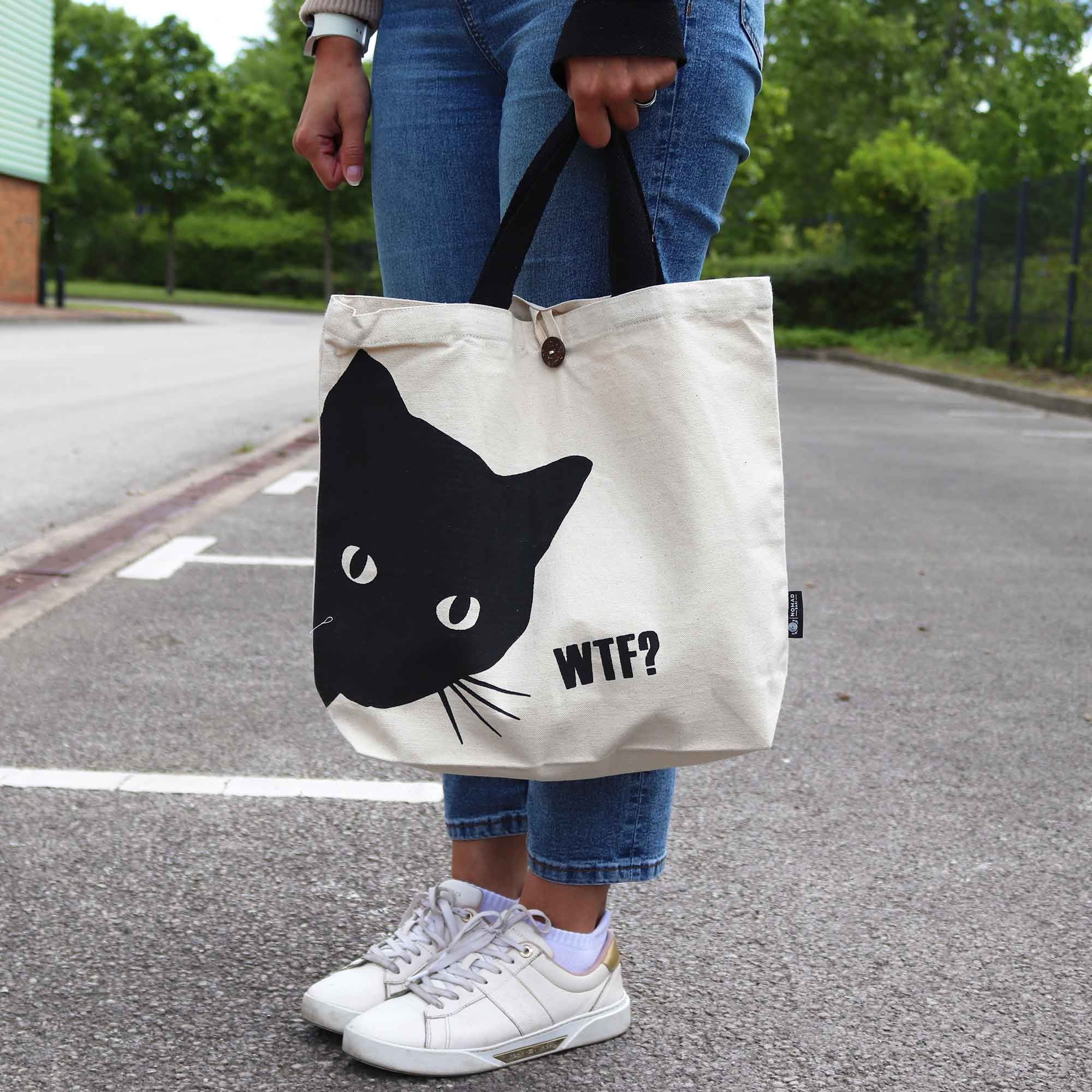 Iconic Classic Tote Bag with Black Cat Design for Daily Use