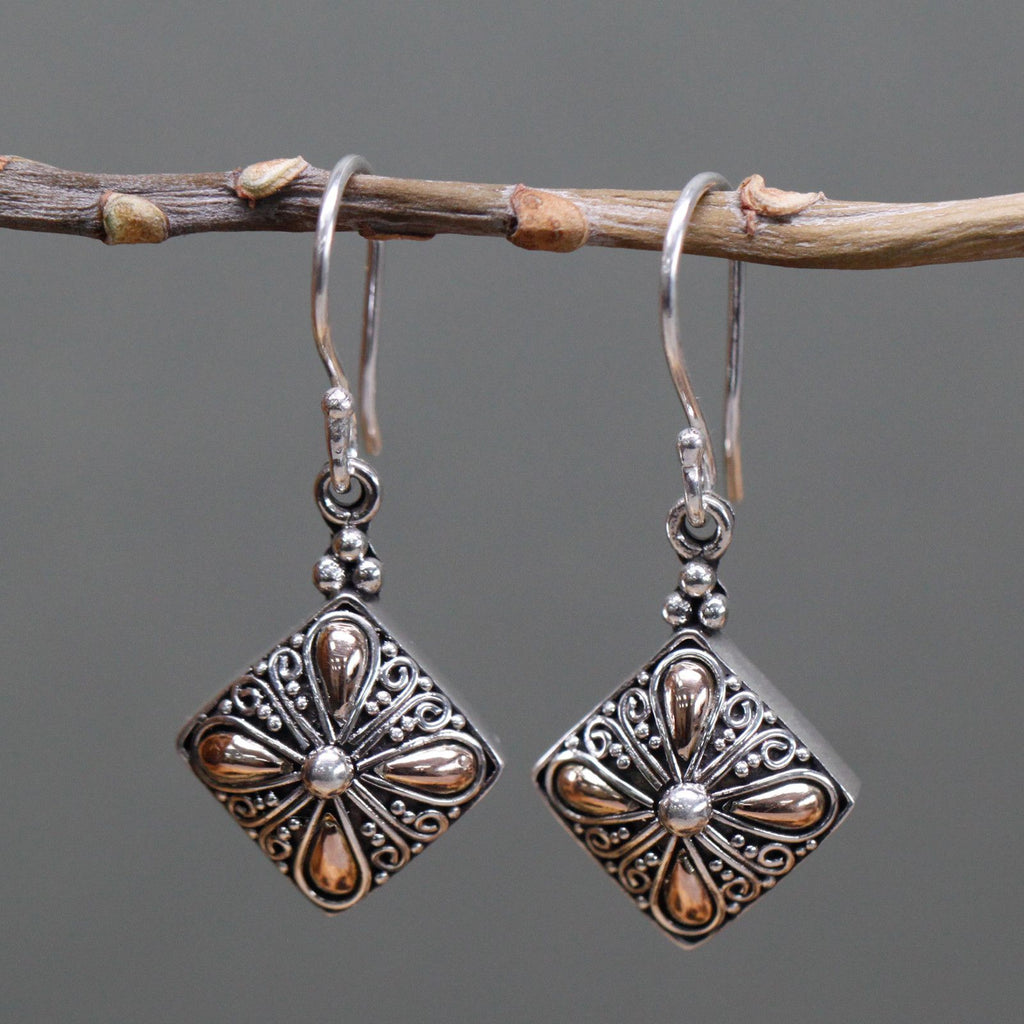 Stunning Silver and Gold Square Drop Earrings for Stylish Occasions