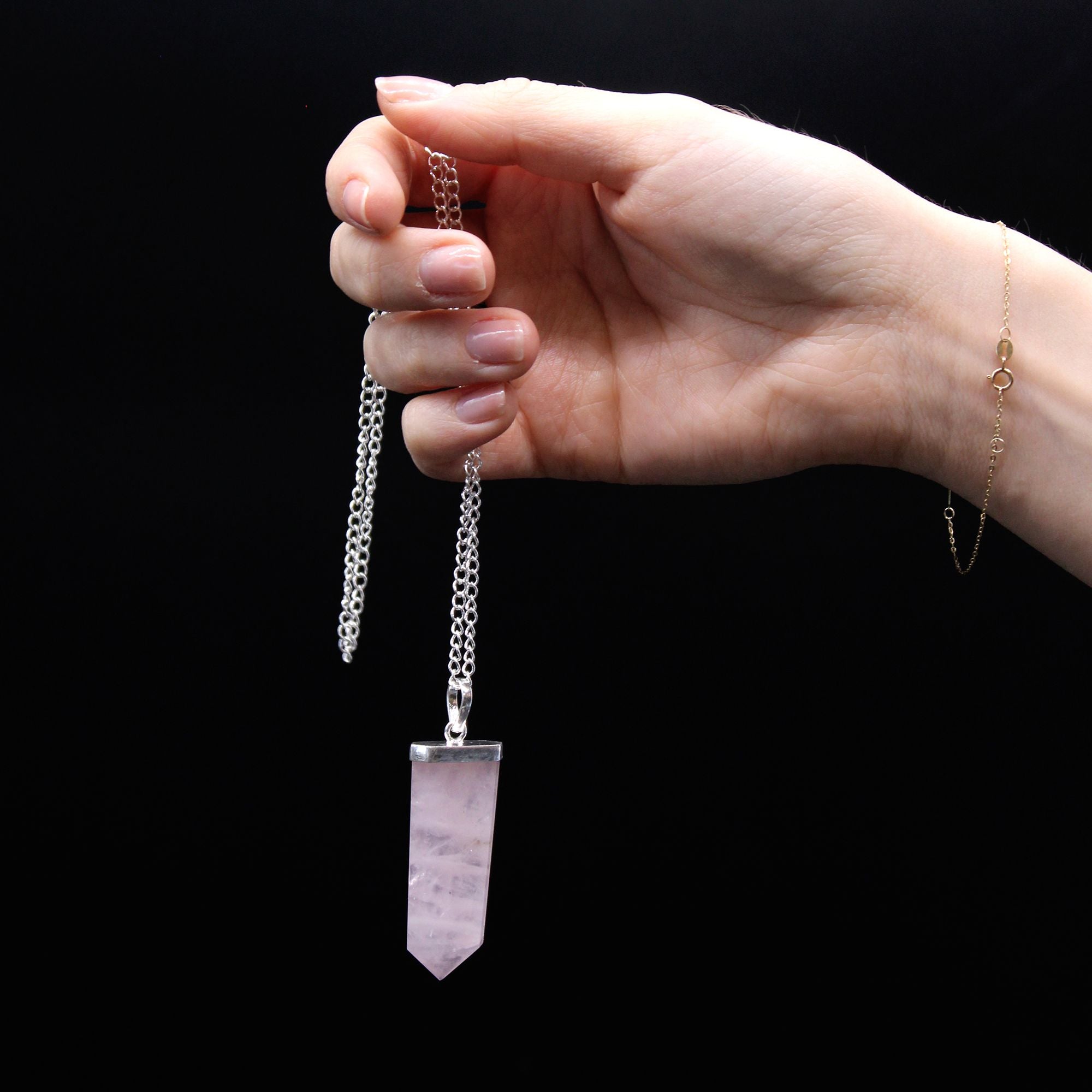 Gemstone Flat Pencil Pendant Necklace with Amethyst Design