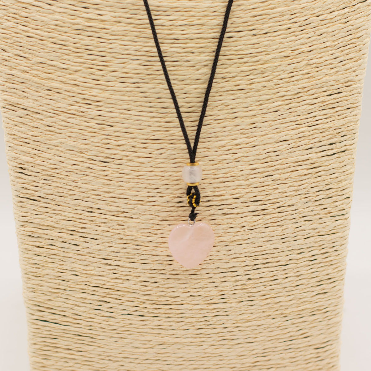 Cord Necklace Gemstone Pendant - Rose Quartz Heart