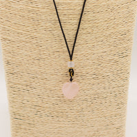 Cord Necklace Gemstone Pendant - Rose Quartz Heart