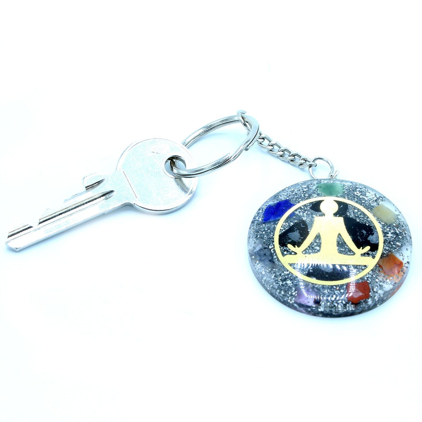 Orgonite Power Keyring with Buddha and Seven Chakra Design