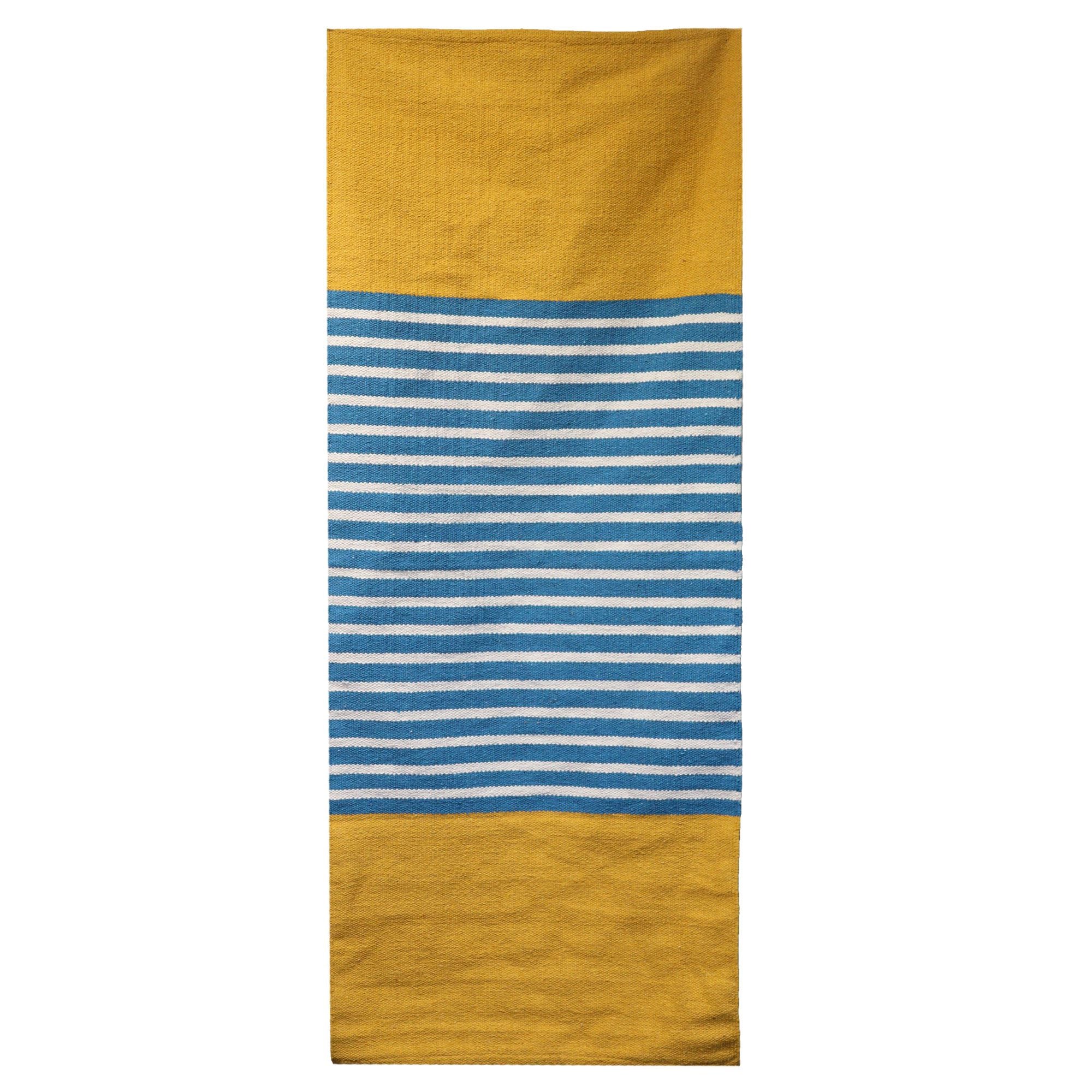 Indian Cotton Rug in Yellow and Blue 70x170cm for Home Decor