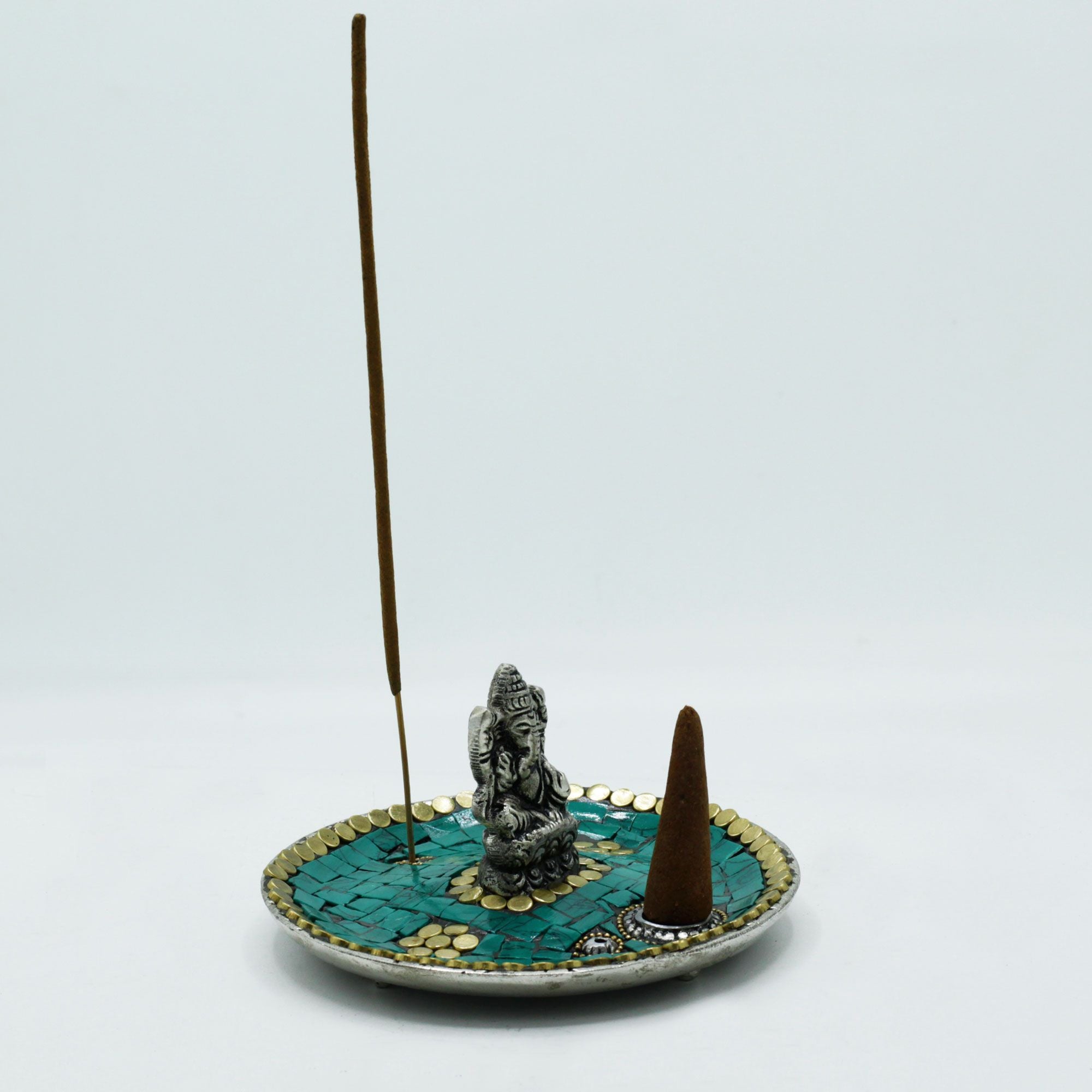 Ganesha Plate Tibetan Decor Cone and Stick Holder for Incense Use