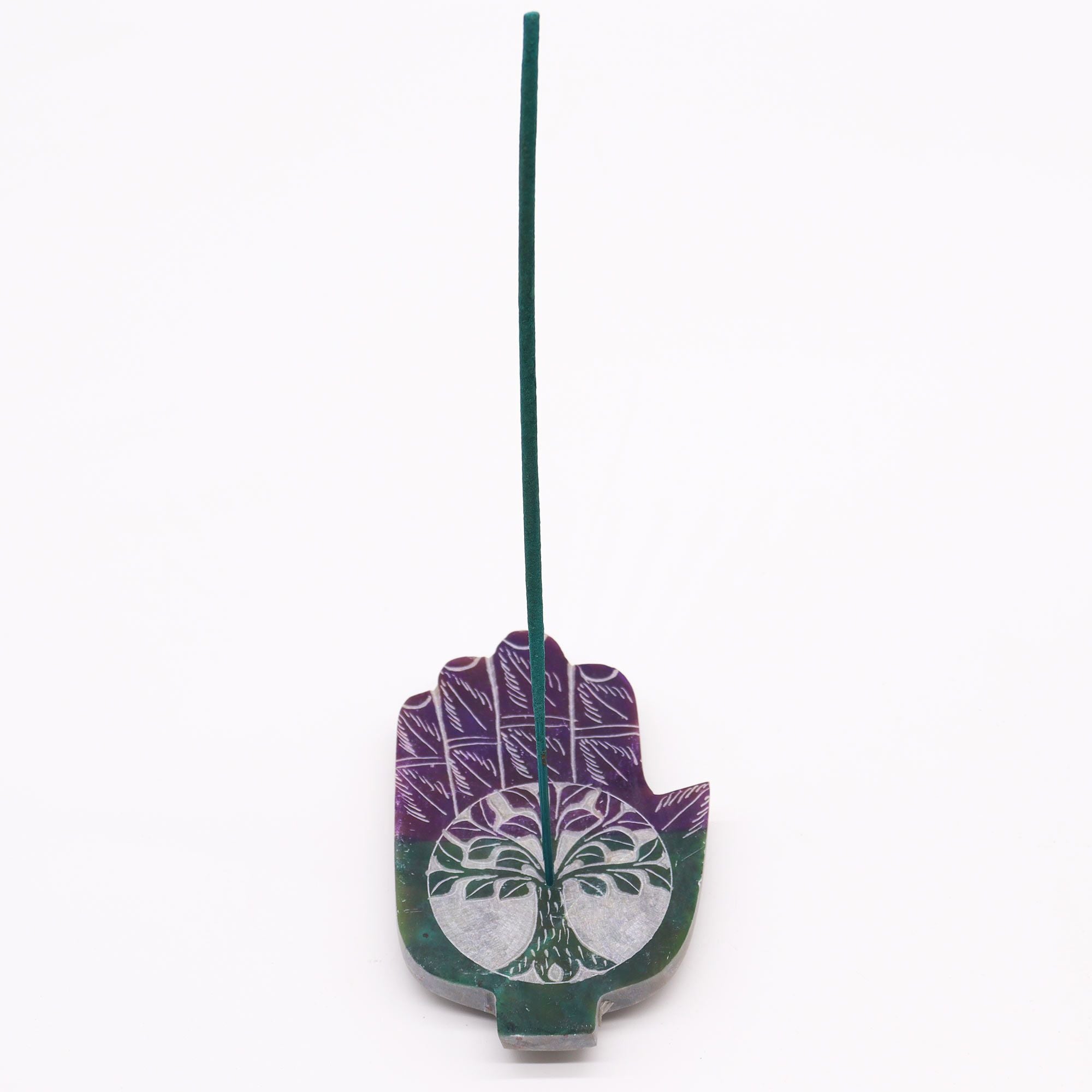 Soapstone Med Hamsa Incense Holder with Tree of Life Design
