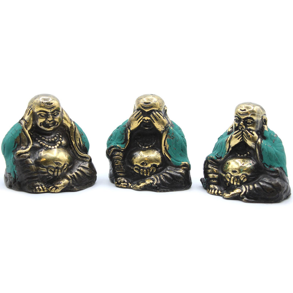 Set of 3 See No Evil Buddha Brass Fengshui Home Decor Objects