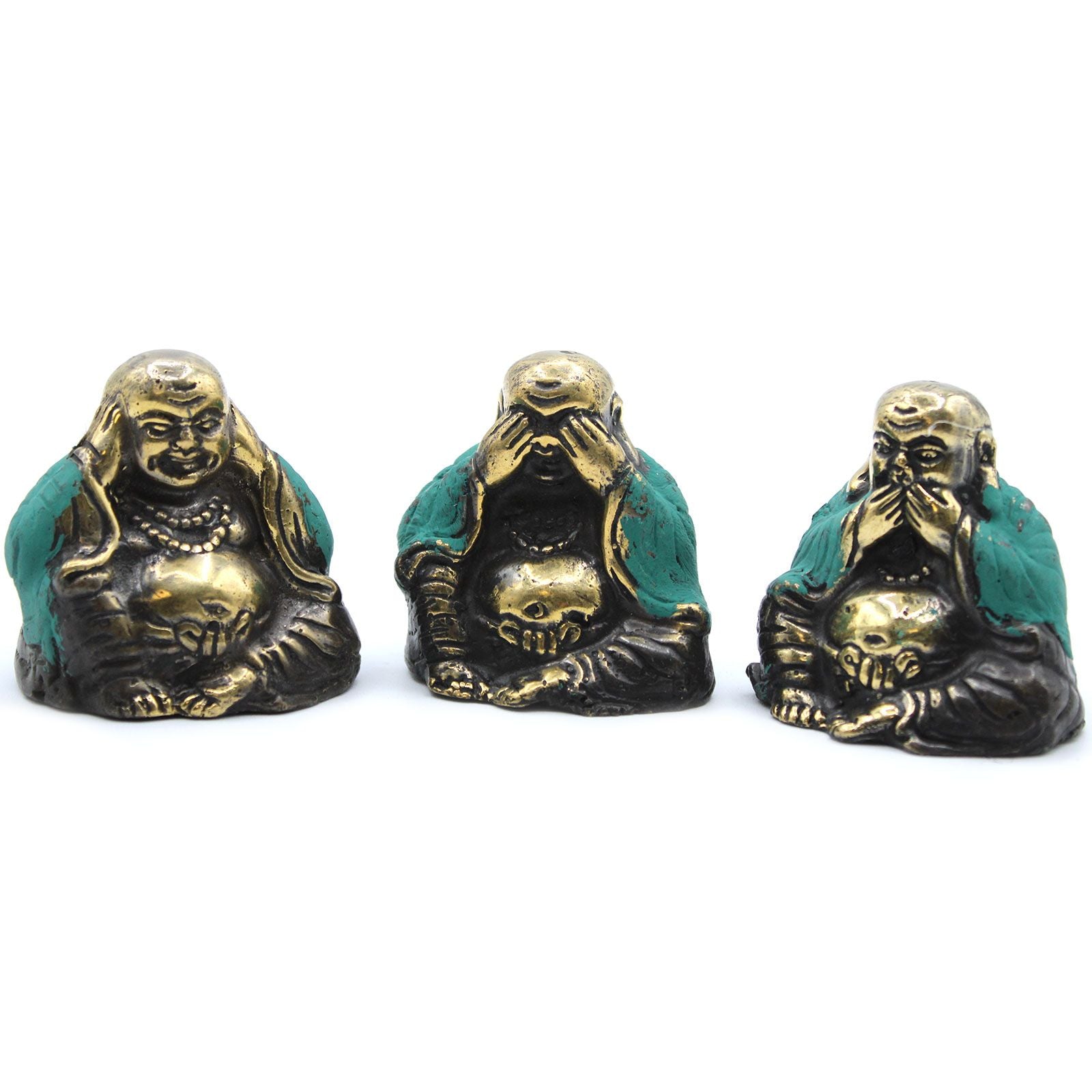 Set of 3 See No Evil Buddha Brass Fengshui Home Decor Objects