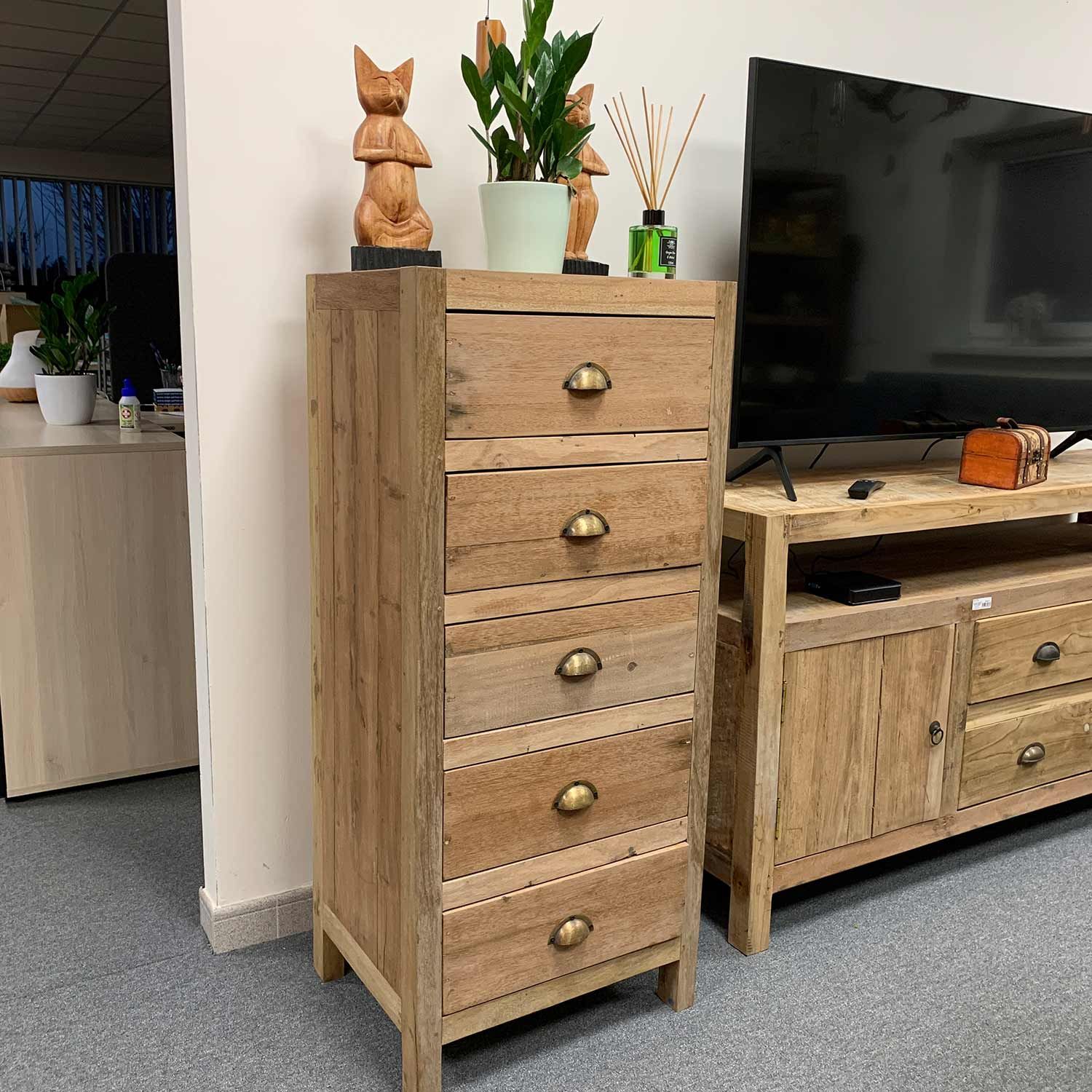 Tall Set of 5 Drawers in Recycled Wood for Stylish Home Storage