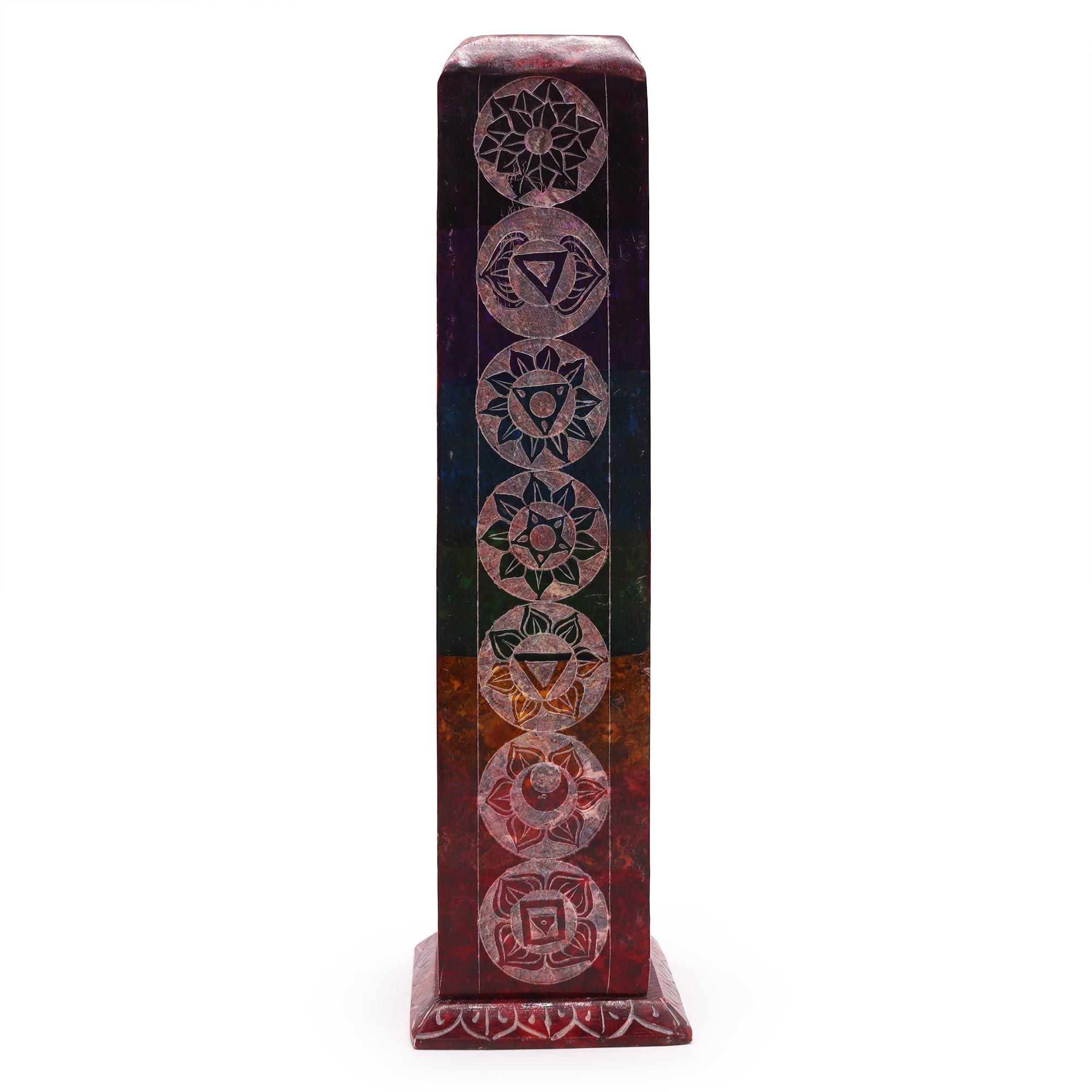 Soapstone Square Tower Incense Holder with 7 Chakra Design