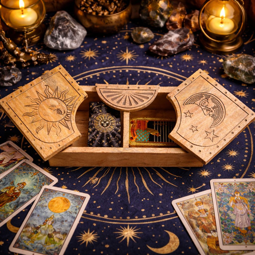 Sun & Moon Carved Sliding Box