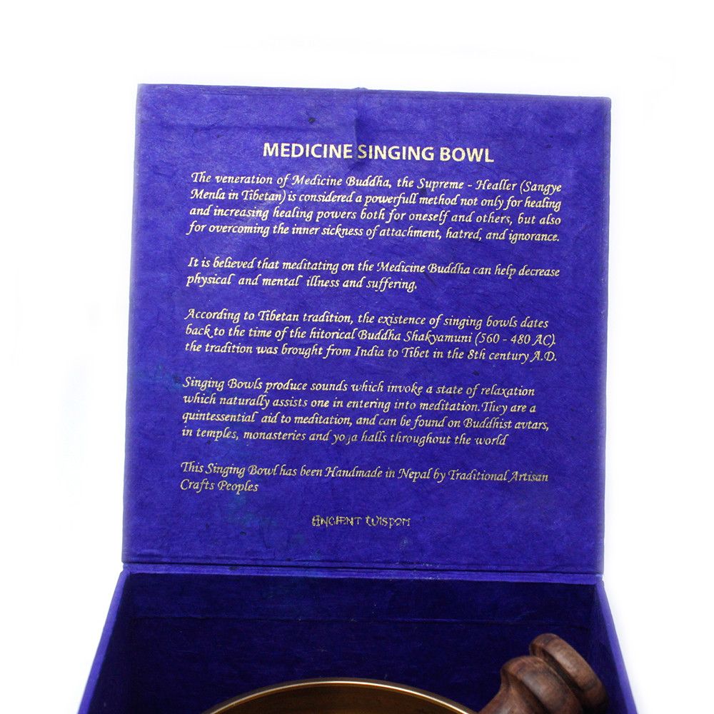 Medicine Buddha Singing Bowl Set 10cm with Cushion and Stick