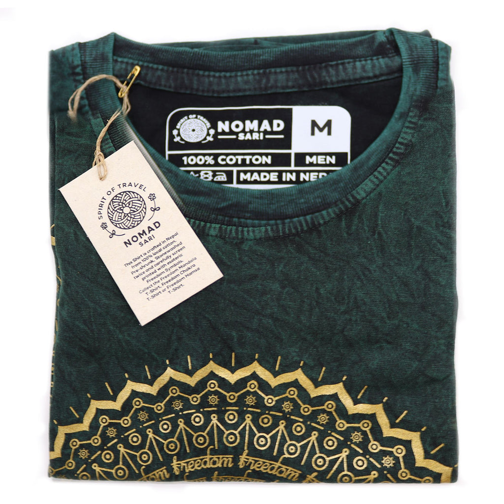 Nomad Sari Stonewashed Cotton T Shirt with Mandala Design Green