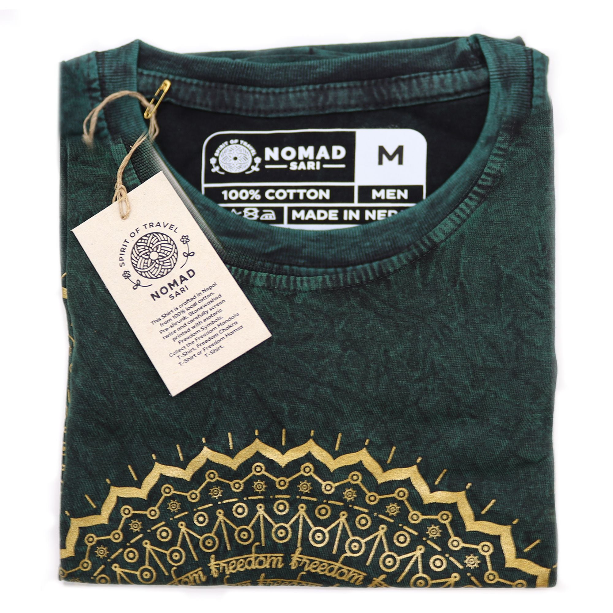 Nomad Sari Stonewashed Cotton T Shirt with Mandala Design Green