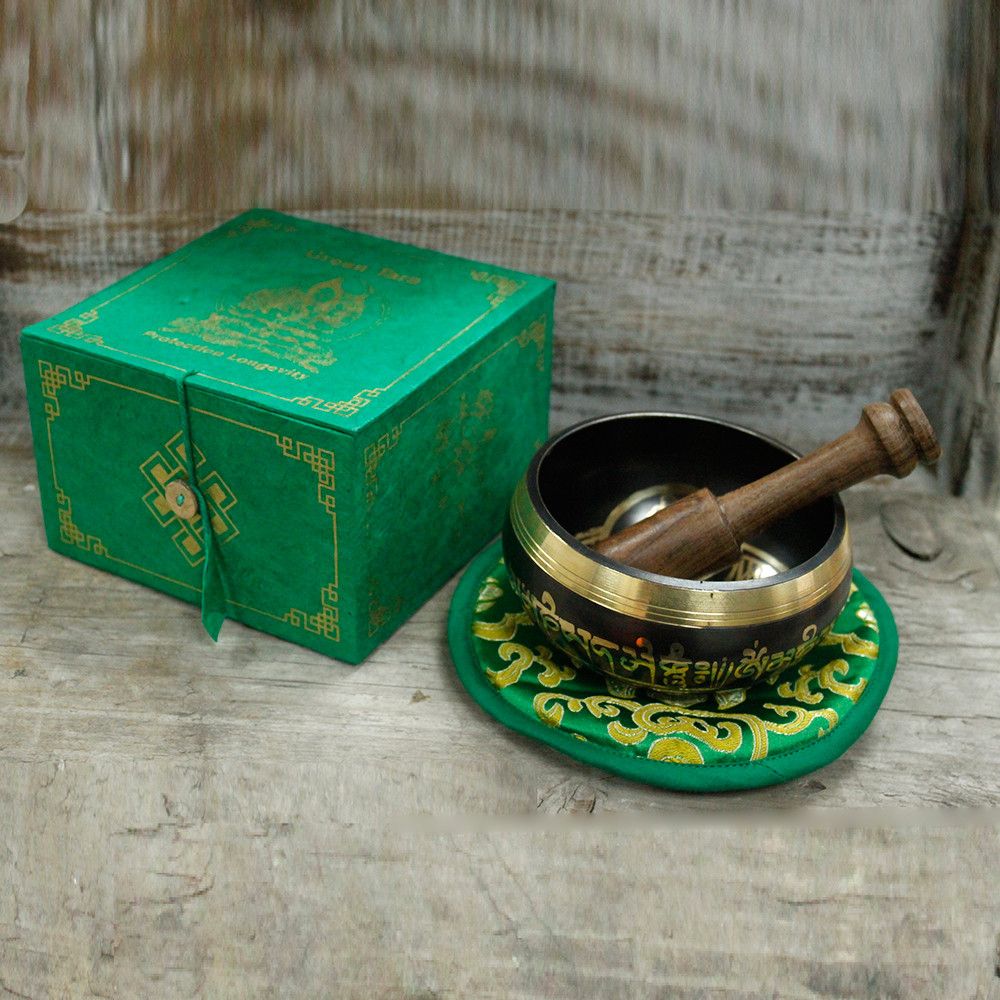 Green Tara Singing Bowl Set 10cm with Wooden Stick for Meditation