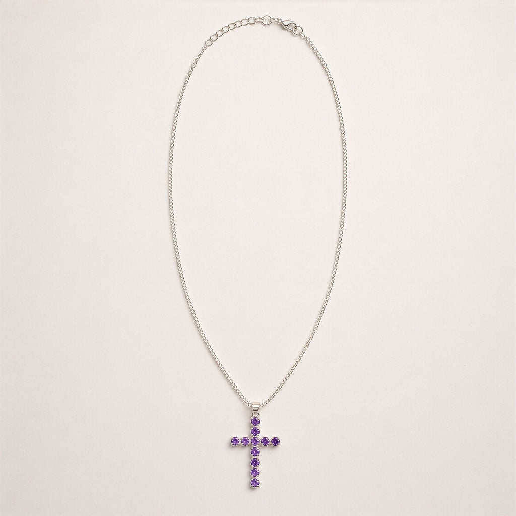 Indian Devotional Pendant with Amethyst Crucifix and Silver Chain