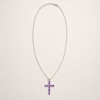 Indian Devotional Pendant - Silver Plated (45cm Chain)- Amethyst Crucifix