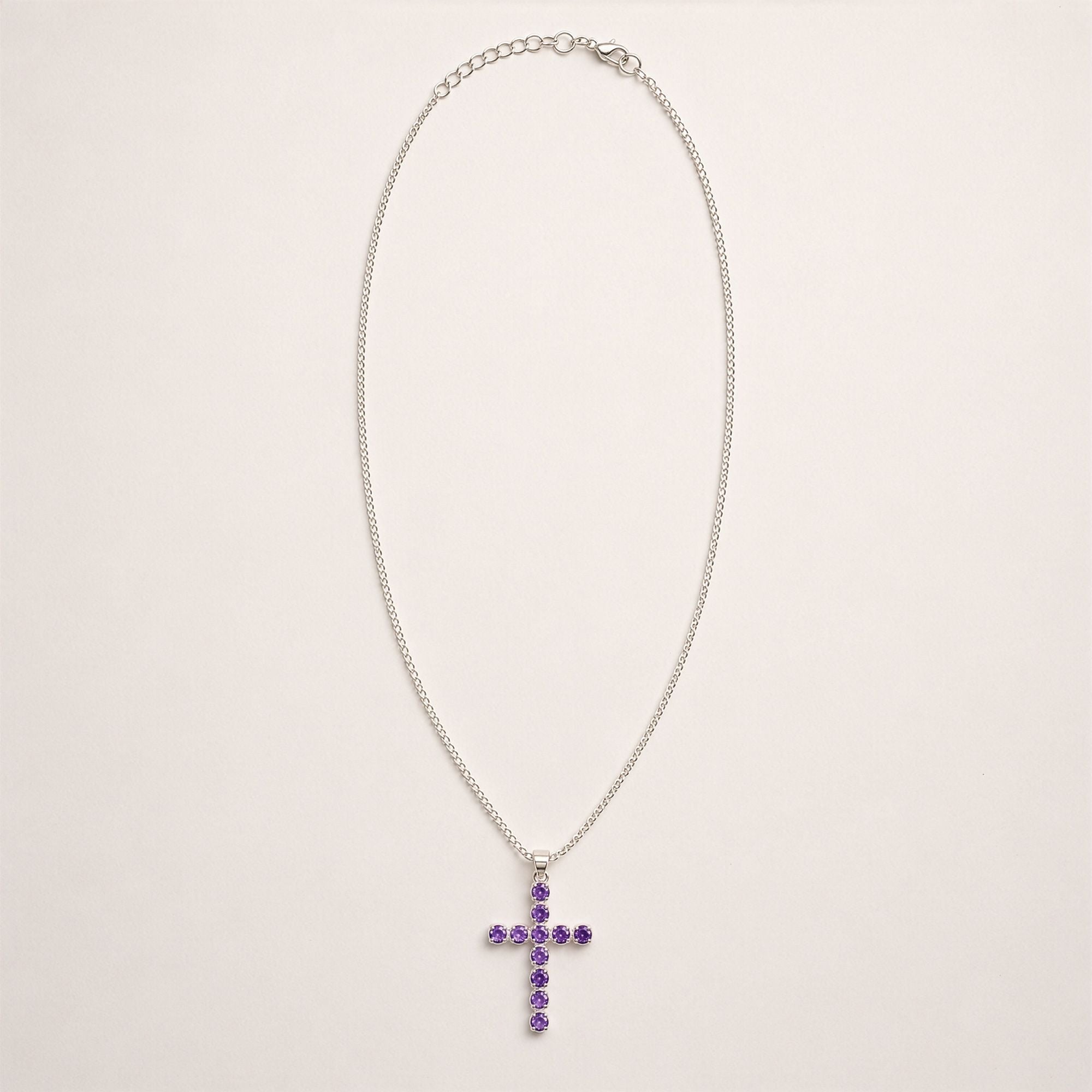 Indian Devotional Pendant with Amethyst Crucifix and Silver Chain