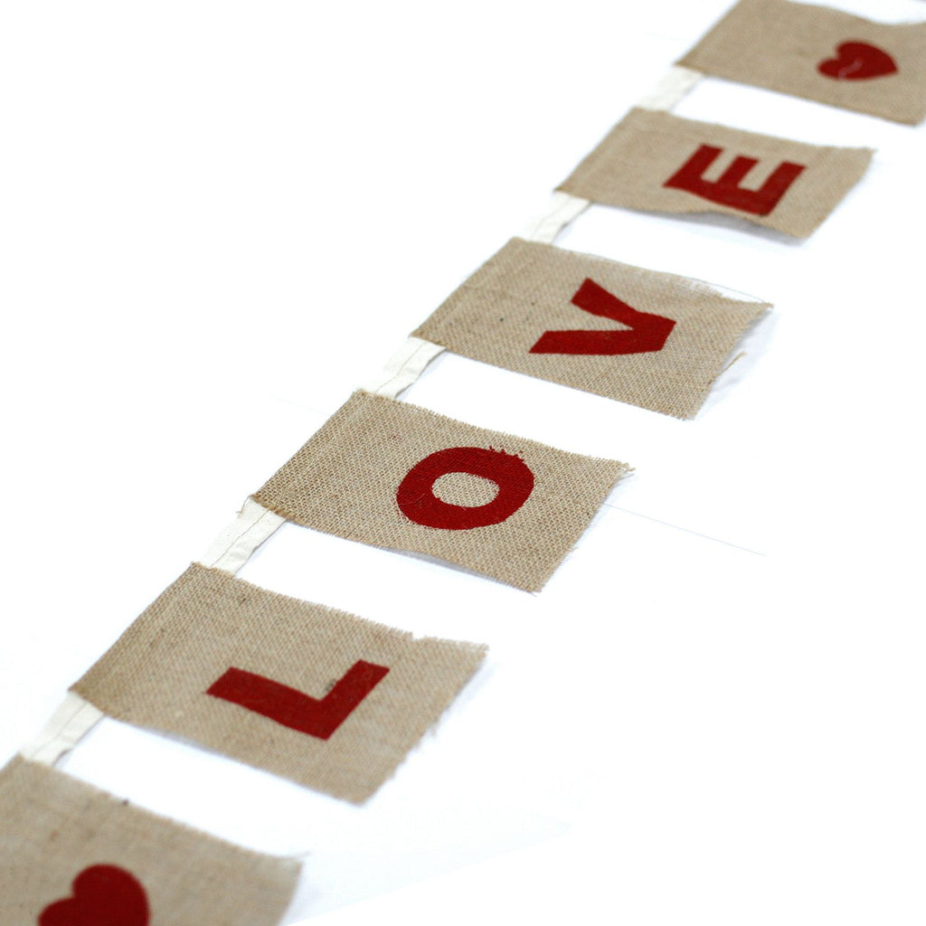 Natural Bunting I LOVE YOU Large with Hearts for Parties
