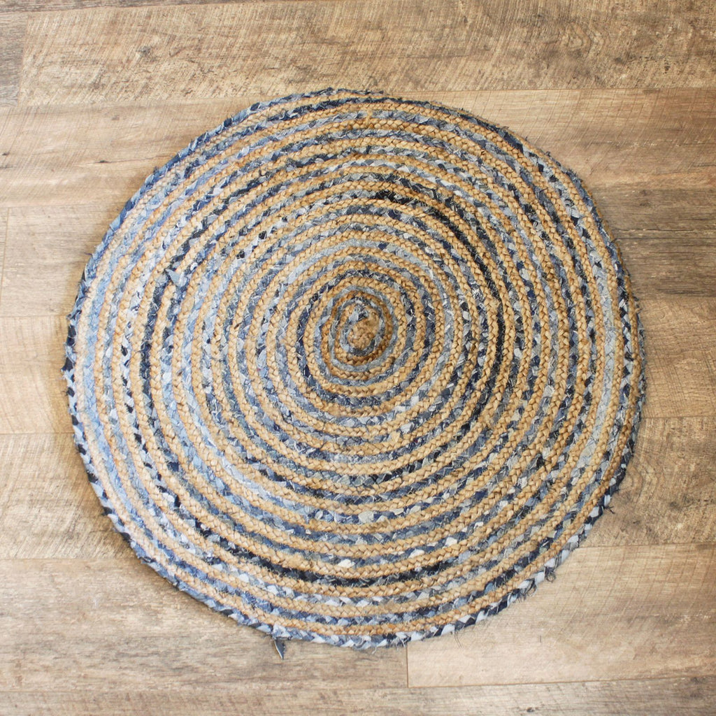 Round Jute and Recycled Denim Rug 90 cm for Stylish Home Decor