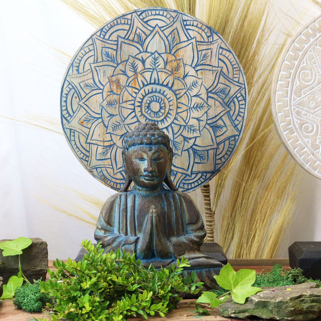 Buddha Feng Shui Set with Flower Mandala Design in Soothing Blue
