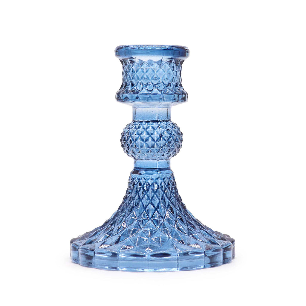 Vintage Dinner Candle Holder in Royal Blue Glass Design