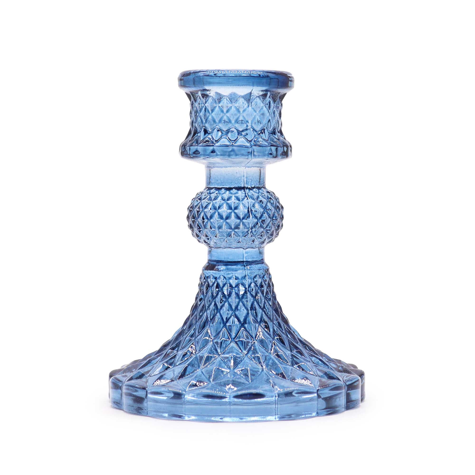 Vintage Dinner Candle Holder in Royal Blue Glass Design