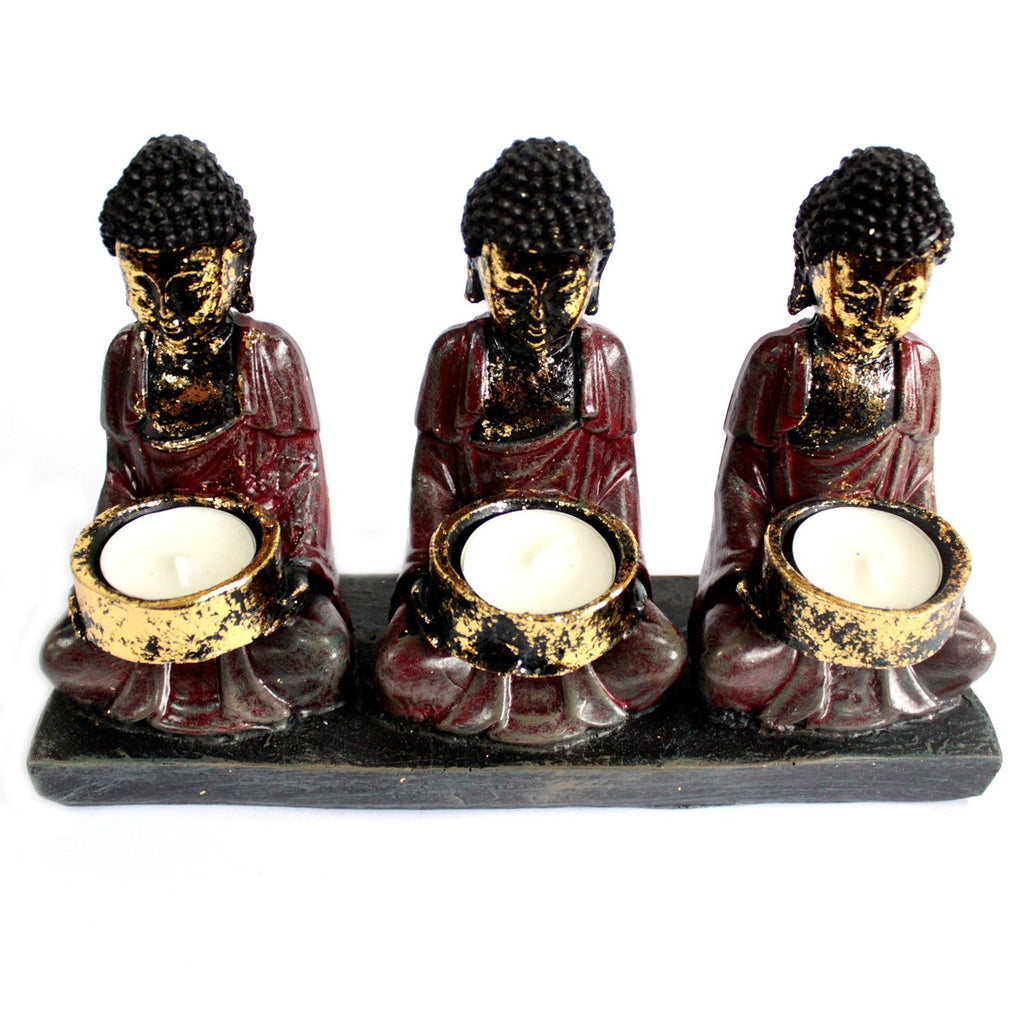 Antique Buddha Three Devotees Candle Holder for Elegant Decor