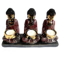 Antique Buddha Three Devotees Candle Holder for Elegant Decor