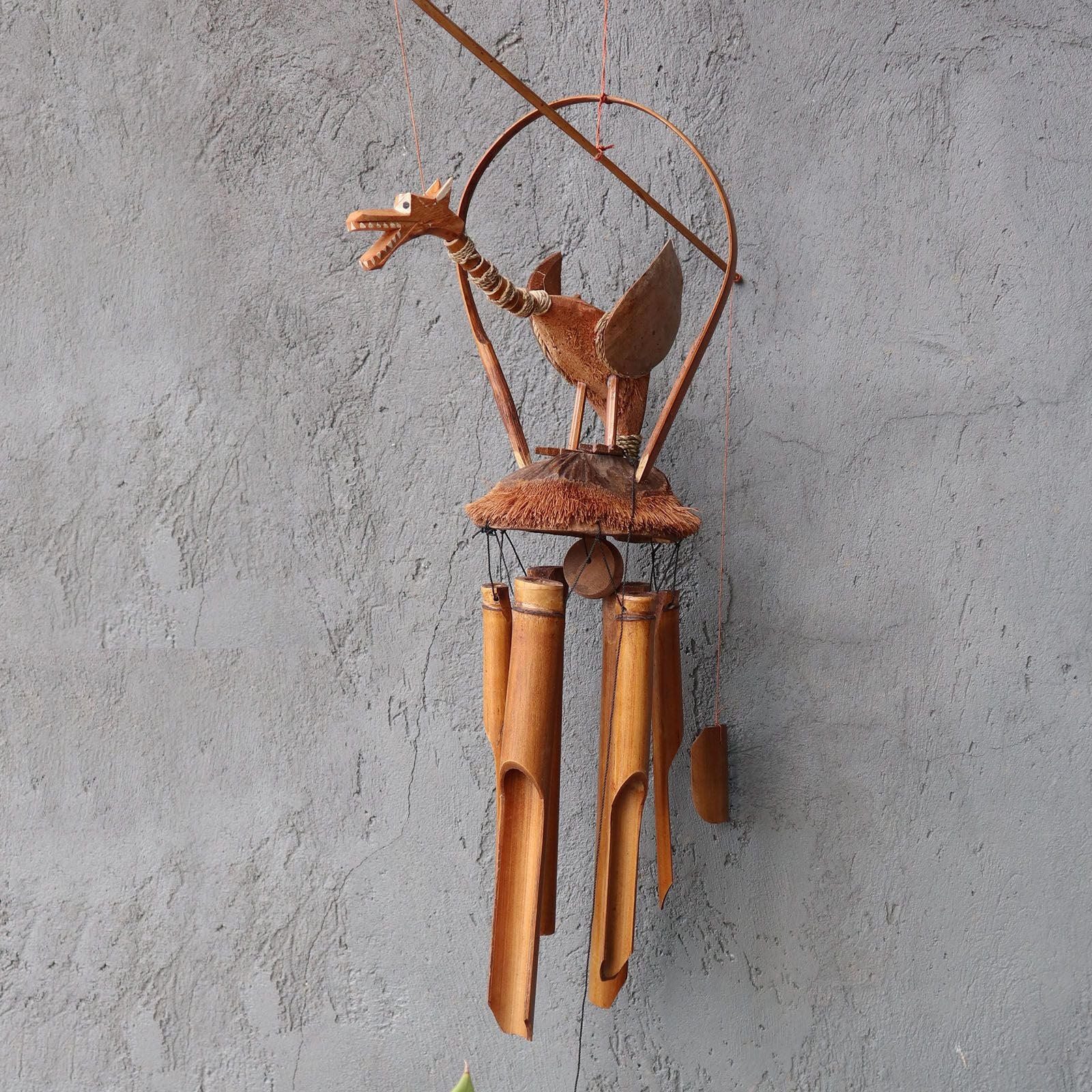 Bamboo Windchime with Coconut Dragon in Natural Finish 35cm Length