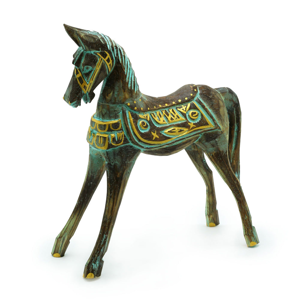 Large Gold and Turquoise Horse Decorative Figure for Home Décor