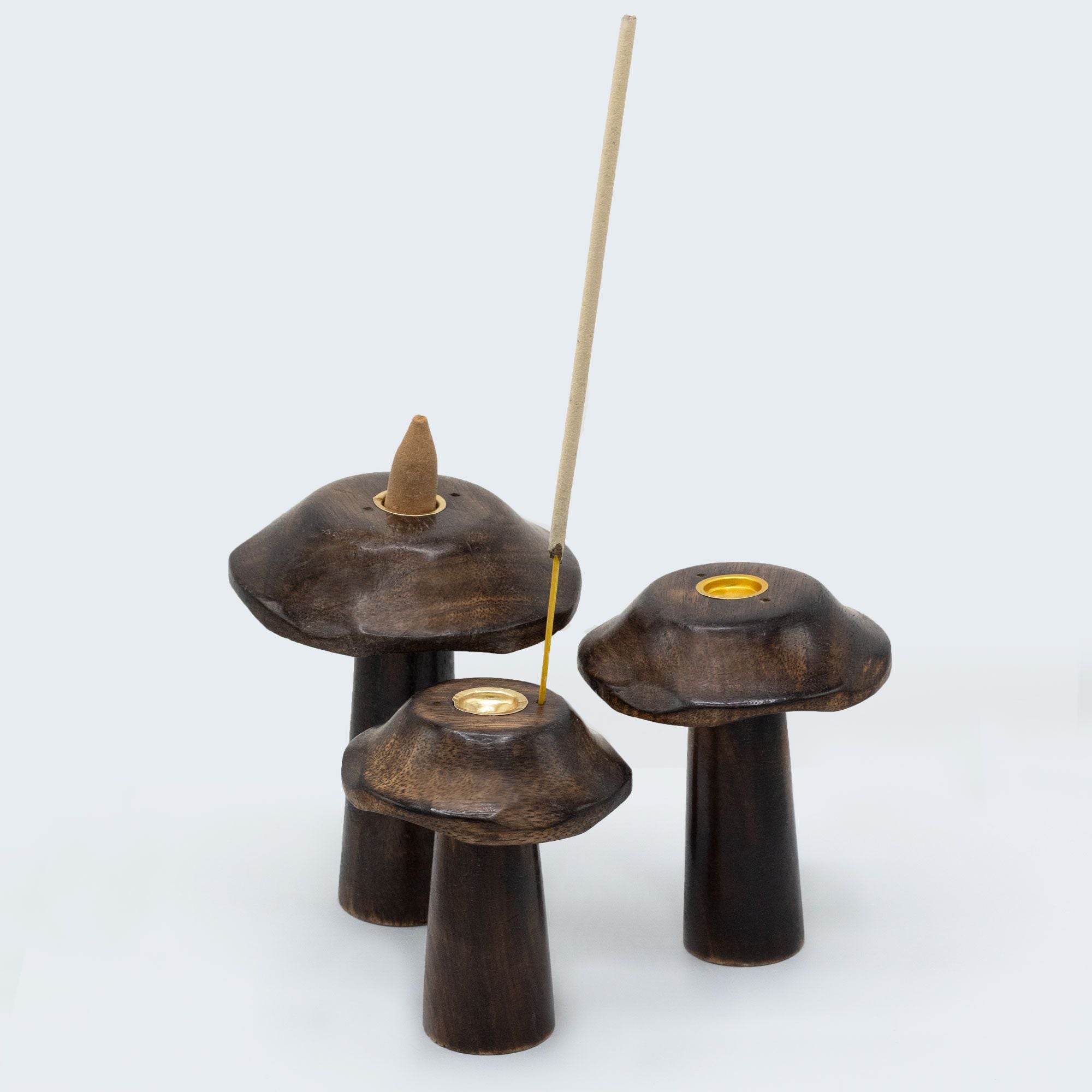 Set of 3 Flat Incense Cone Mushrooms for Home Decor and Relaxation